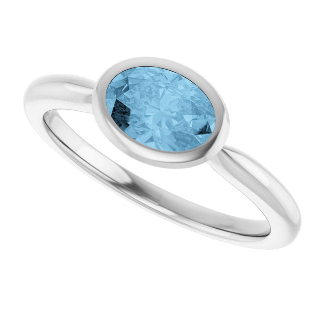 10K Gold Oval Natural Sky Blue Topaz Bezel-Set Solitaire Ring - White Gold - view 5