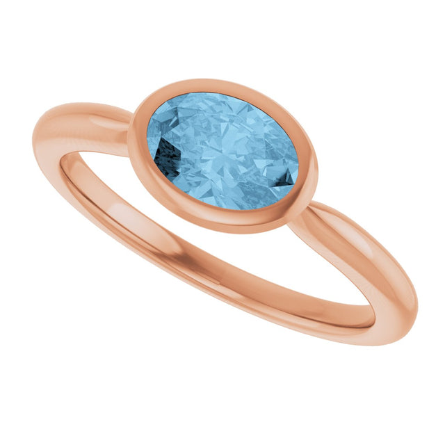 14K Gold Oval Natural Sky Blue Topaz Bezel-Set Solitaire Ring - Rose Gold - view 5