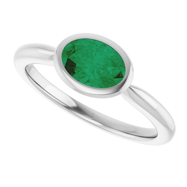 10K Gold Oval Lab-Grown Emerald Bezel-Set Solitaire Ring - White Gold - view 5