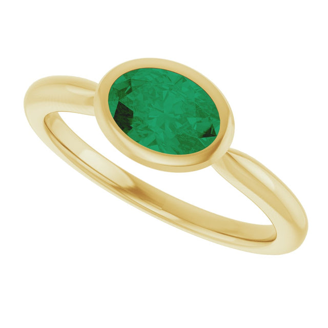 10K Gold Oval Lab-Grown Emerald Bezel-Set Solitaire Ring - Yellow Gold - view 5