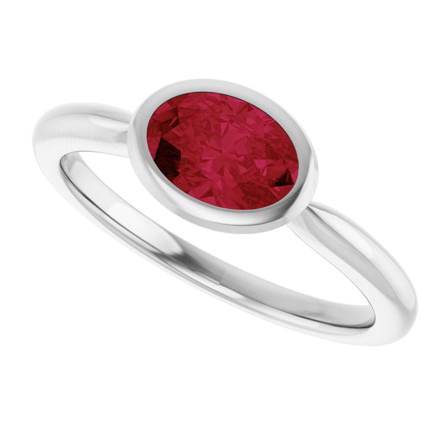 10K Gold Oval Lab-Grown Ruby Bezel-Set Solitaire Ring - White Gold - view 5