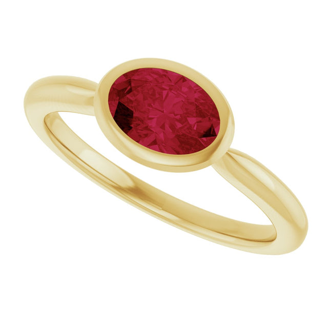 10K Gold Oval Lab-Grown Ruby Bezel-Set Solitaire Ring - Yellow Gold - view 5