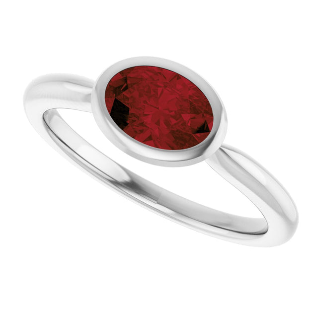 10K Gold Oval Natural Mozambique Garnet Bezel-Set Solitaire Ring - White Gold - view 5