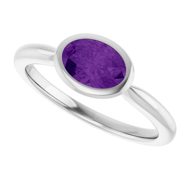 10K Gold Oval Natural Amethyst Bezel-Set Solitaire Ring - White Gold - view 5