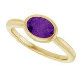 10K Gold Oval Natural Amethyst Bezel-Set Solitaire Ring - Yellow Gold - view 5