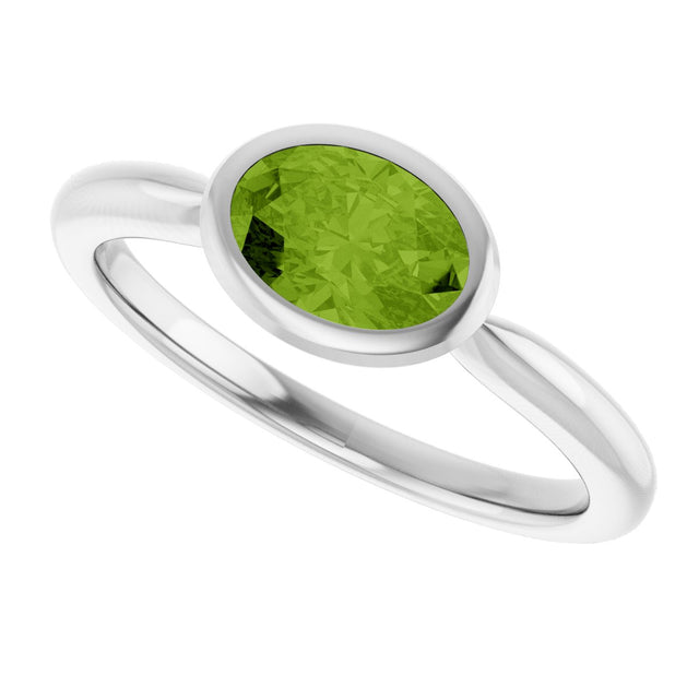 10K Gold Oval Natural Peridot Bezel-Set Solitaire Ring - White Gold - view 5