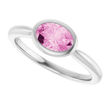 14K Gold Oval Lab-Grown Pink Sapphire Bezel-Set Solitaire Ring - White Gold - view 5