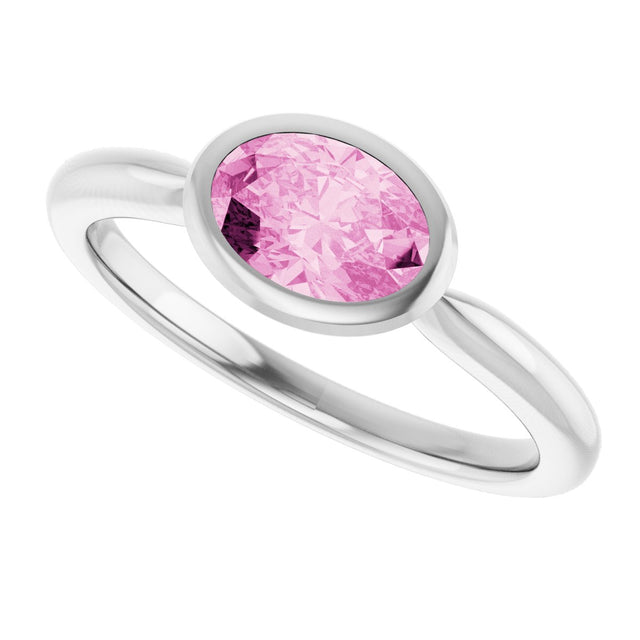 Platinum Oval Lab-Grown Pink Sapphire Bezel-Set Solitaire Ring - view 5