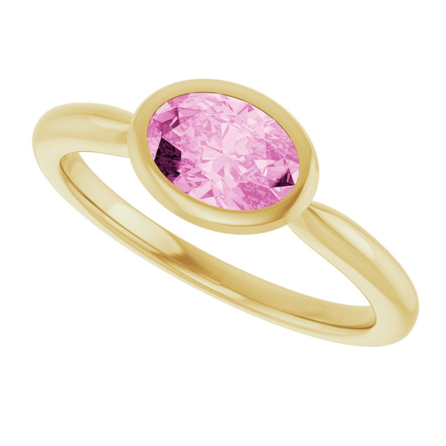 14K Gold Oval Lab-Grown Pink Sapphire Bezel-Set Solitaire Ring - Yellow Gold - view 5