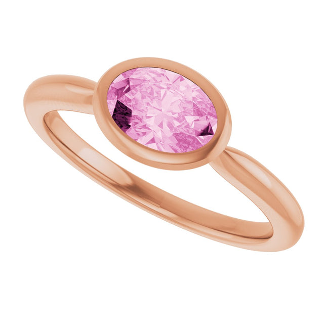 14K Gold Oval Lab-Grown Pink Sapphire Bezel-Set Solitaire Ring - Rose Gold - view 5