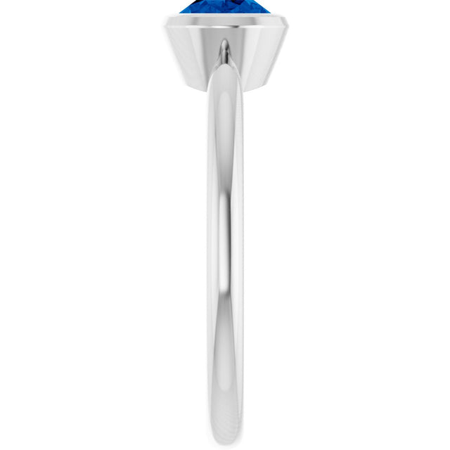 Platinum Oval Lab-Grown Blue Sapphire Bezel-Set Solitaire Ring - view 4