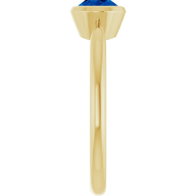 10K Gold Oval Lab-Grown Blue Sapphire Bezel-Set Solitaire Ring - Yellow Gold - view 4
