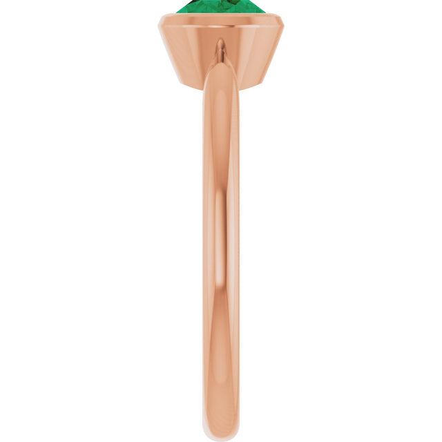 14K Gold Oval Lab-Grown Emerald Bezel-Set Solitaire Ring - Rose Gold - view 4