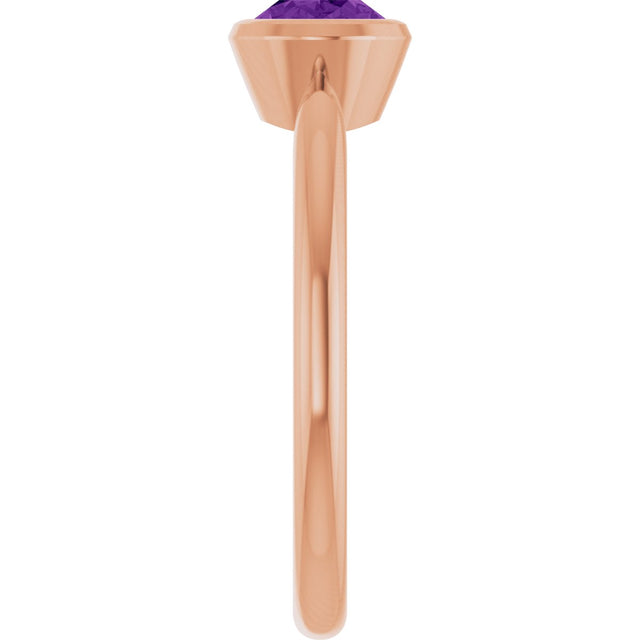 14K Gold Oval Natural Amethyst Bezel-Set Solitaire Ring - Rose Gold - view 4