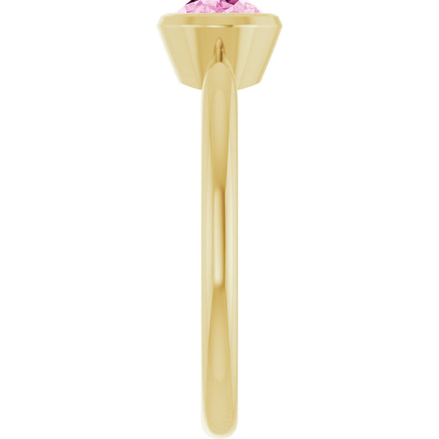 14K Gold Oval Lab-Grown Pink Sapphire Bezel-Set Solitaire Ring - Yellow Gold - view 4