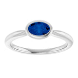 Platinum Oval Lab-Grown Blue Sapphire Bezel-Set Solitaire Ring - view 3