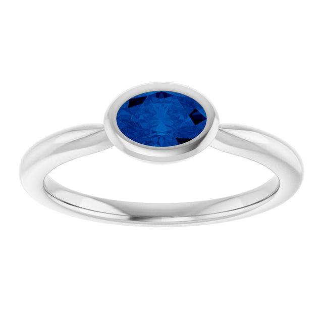 10K Gold Oval Lab-Grown Blue Sapphire Bezel-Set Solitaire Ring - White Gold - view 3