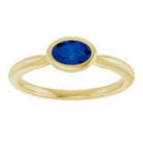 10K Gold Oval Lab-Grown Blue Sapphire Bezel-Set Solitaire Ring - Yellow Gold - view 3