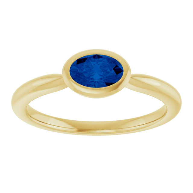 10K Gold Oval Lab-Grown Blue Sapphire Bezel-Set Solitaire Ring - Yellow Gold - view 3