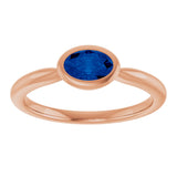 14K Gold Oval Lab-Grown Blue Sapphire Bezel-Set Solitaire Ring - Rose Gold - view 3