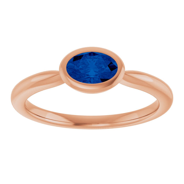 14K Gold Oval Lab-Grown Blue Sapphire Bezel-Set Solitaire Ring - Rose Gold - view 3