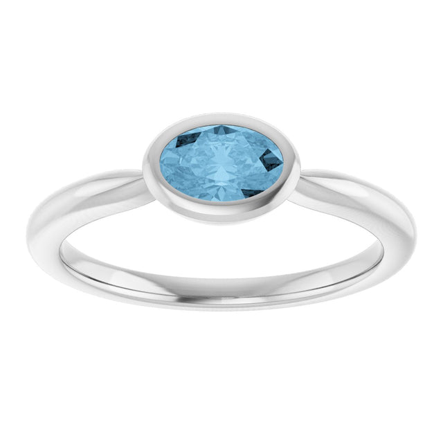 10K Gold Oval Natural Sky Blue Topaz Bezel-Set Solitaire Ring - White Gold - view 3