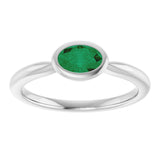 10K Gold Oval Lab-Grown Emerald Bezel-Set Solitaire Ring - White Gold - view 3