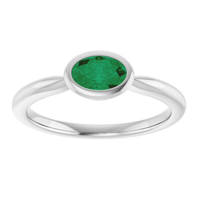 10K Gold Oval Lab-Grown Emerald Bezel-Set Solitaire Ring - White Gold - view 3