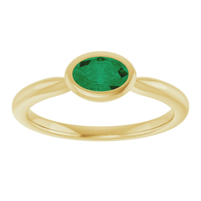 10K Gold Oval Lab-Grown Emerald Bezel-Set Solitaire Ring - Yellow Gold - view 3
