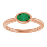 14K Gold Oval Lab-Grown Emerald Bezel-Set Solitaire Ring - Rose Gold - view 3