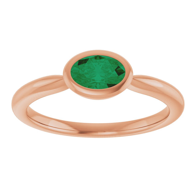 14K Gold Oval Lab-Grown Emerald Bezel-Set Solitaire Ring - Rose Gold - view 3