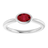 10K Gold Oval Lab-Grown Ruby Bezel-Set Solitaire Ring - White Gold - view 3