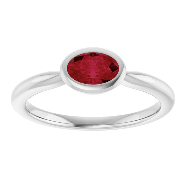 10K Gold Oval Lab-Grown Ruby Bezel-Set Solitaire Ring - White Gold - view 3