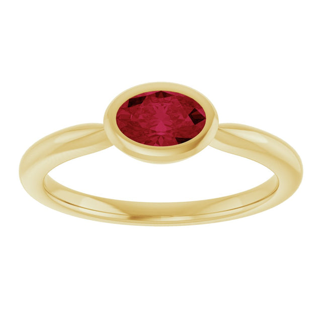 10K Gold Oval Lab-Grown Ruby Bezel-Set Solitaire Ring - Yellow Gold - view 3