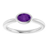 10K Gold Oval Natural Amethyst Bezel-Set Solitaire Ring - White Gold - view 3