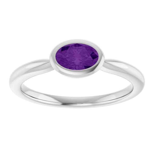 10K Gold Oval Natural Amethyst Bezel-Set Solitaire Ring - White Gold - view 3