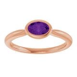 14K Gold Oval Natural Amethyst Bezel-Set Solitaire Ring - Rose Gold - view 3