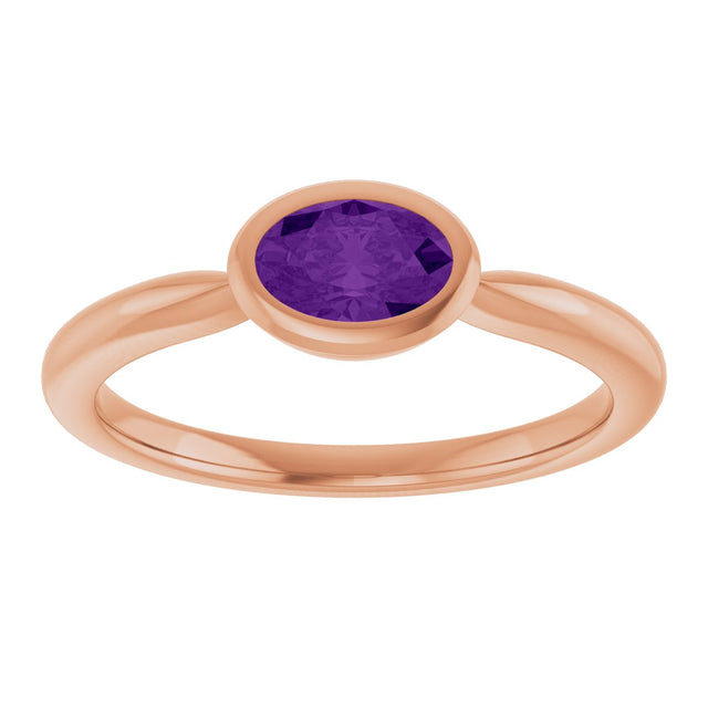 14K Gold Oval Natural Amethyst Bezel-Set Solitaire Ring - Rose Gold - view 3