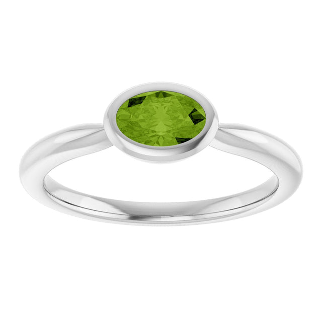10K Gold Oval Natural Peridot Bezel-Set Solitaire Ring - White Gold - view 3
