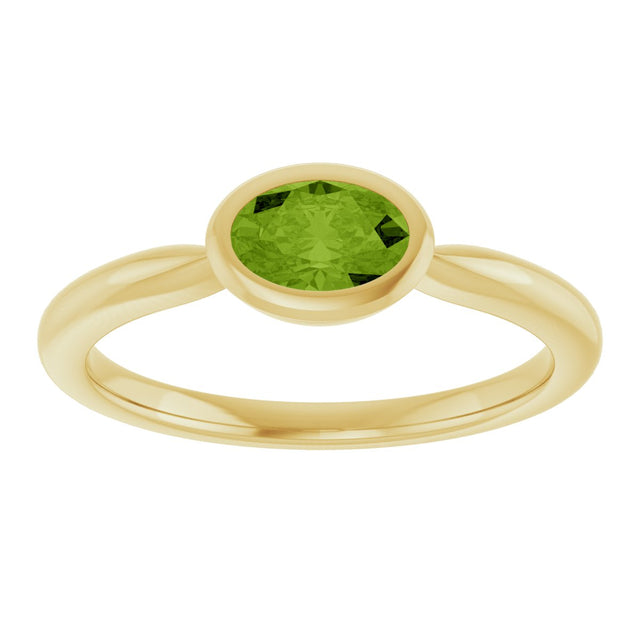 10K Gold Oval Natural Peridot Bezel-Set Solitaire Ring - Yellow Gold - view 3