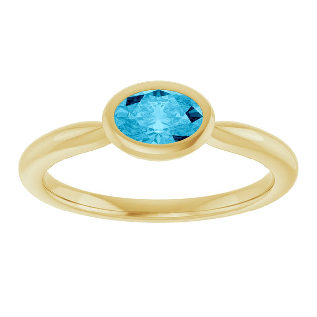 10K Gold Oval Natural Aquamarine Bezel-Set Solitaire Ring - Yellow Gold - view 3