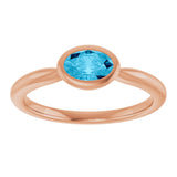 14K Gold Oval Natural Aquamarine Bezel-Set Solitaire Ring - Rose Gold - view 3