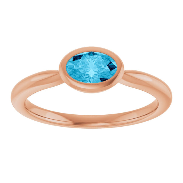 14K Gold Oval Natural Aquamarine Bezel-Set Solitaire Ring - Rose Gold - view 3