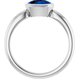 10K Gold Oval Lab-Grown Blue Sapphire Bezel-Set Solitaire Ring - White Gold - view 2