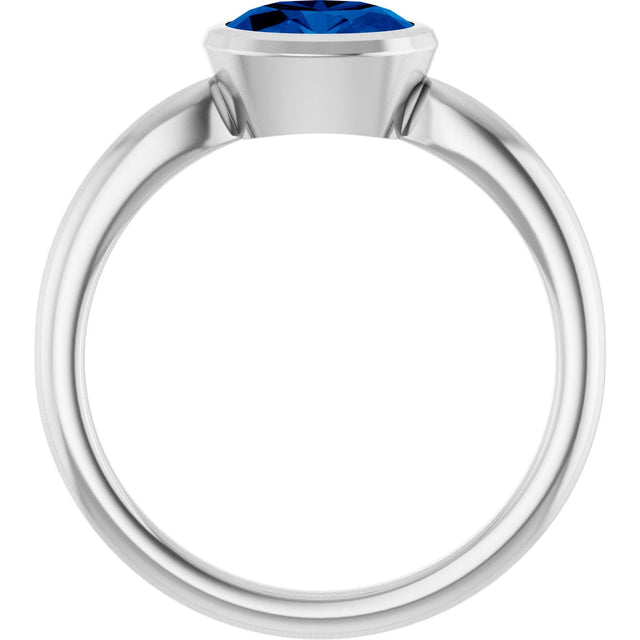 10K Gold Oval Lab-Grown Blue Sapphire Bezel-Set Solitaire Ring - White Gold - view 2