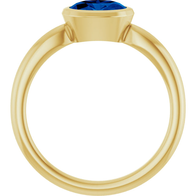 10K Gold Oval Lab-Grown Blue Sapphire Bezel-Set Solitaire Ring - Yellow Gold - view 2