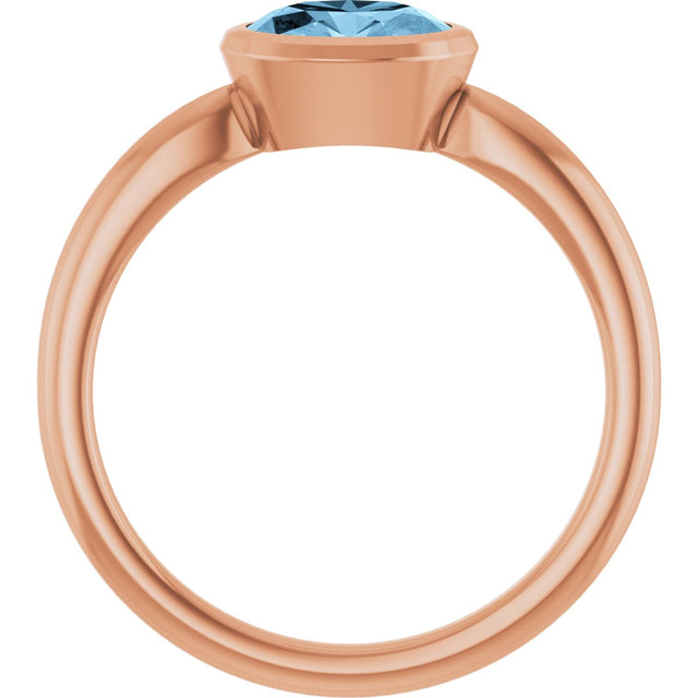 14K Gold Oval Natural Sky Blue Topaz Bezel-Set Solitaire Ring - Rose Gold - view 2