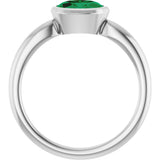 10K Gold Oval Lab-Grown Emerald Bezel-Set Solitaire Ring - White Gold - view 2