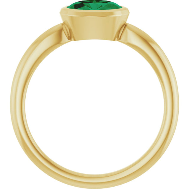 10K Gold Oval Lab-Grown Emerald Bezel-Set Solitaire Ring - Yellow Gold - view 2