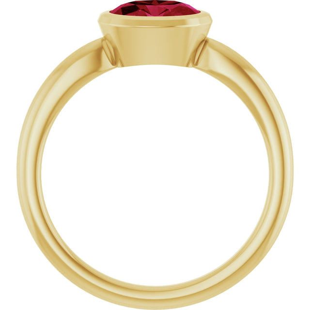 10K Gold Oval Lab-Grown Ruby Bezel-Set Solitaire Ring - Yellow Gold - view 2